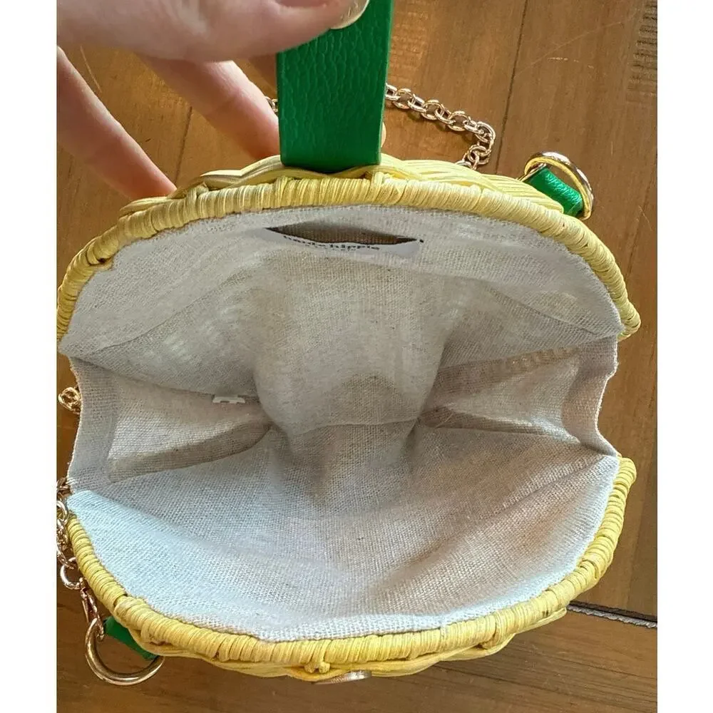 Haute Hippie Yellow LEMON WICKER CROSSBODY Bag Clutch Purse Viral Fruit Tok